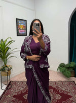 Thumbnail for Teeya Creation Wine Color Chinon Silk Wedding Wear Ready To Wear Saree With Koti - Distacart