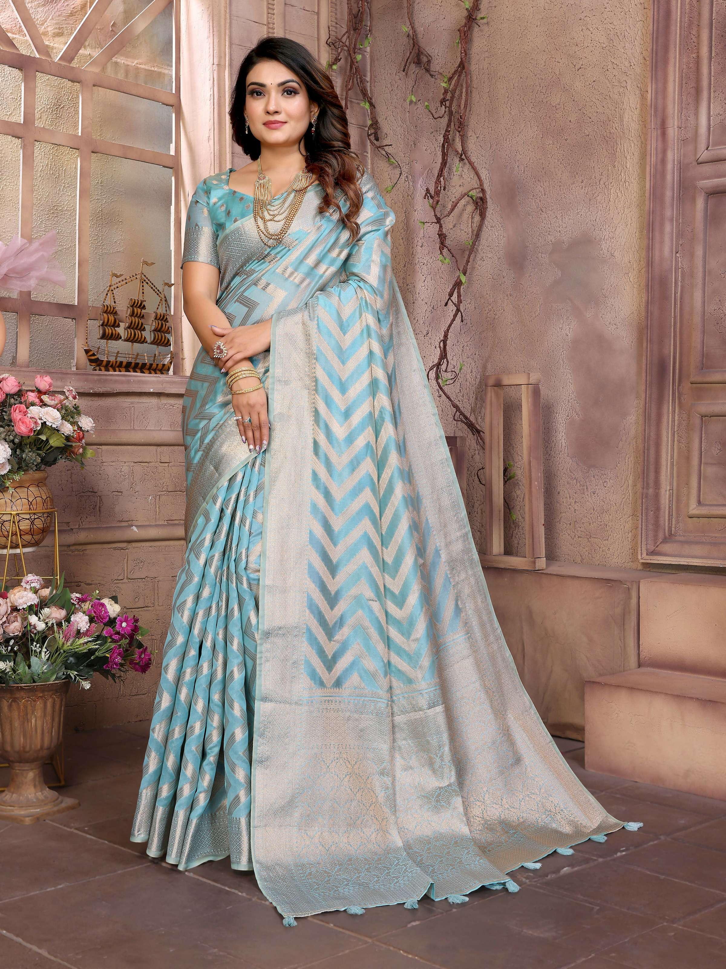 Aastha Fashion Sky Soft Organza Silk Weaving Saree - Distacart