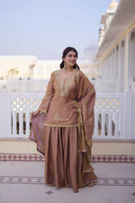 Thumbnail for Teeya Creation Womens New Stylish Fendi Crush With Zari Sequins Embroidered Work Kurta Set - Dista