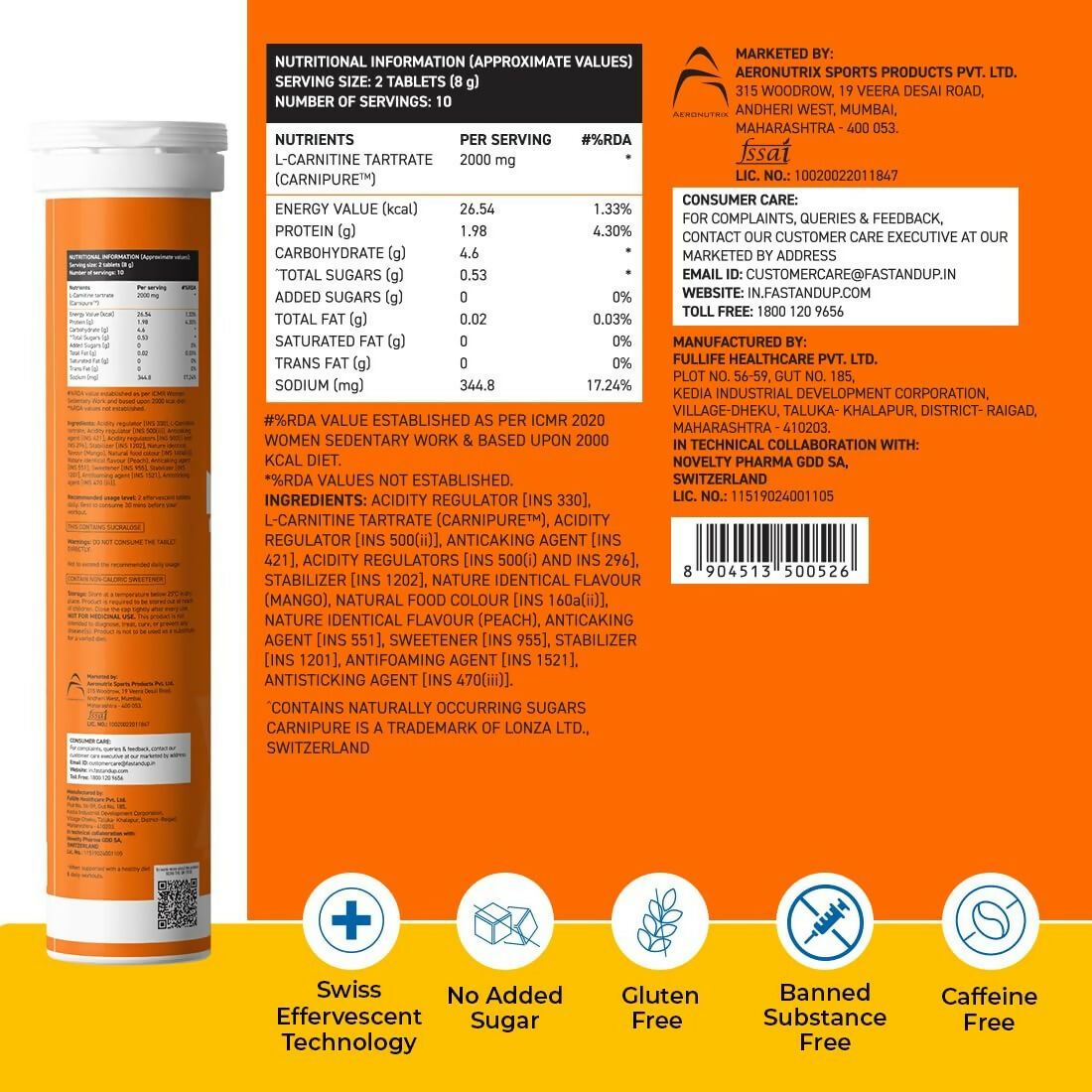 Fast&Up L-Carnitine 2000mg Effervescent Tablets - Distacart