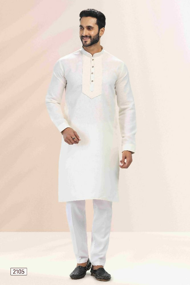Raivat Ethnic Linen Cotton Pintux Work Kurta Pajama In Cream Colour - Dista