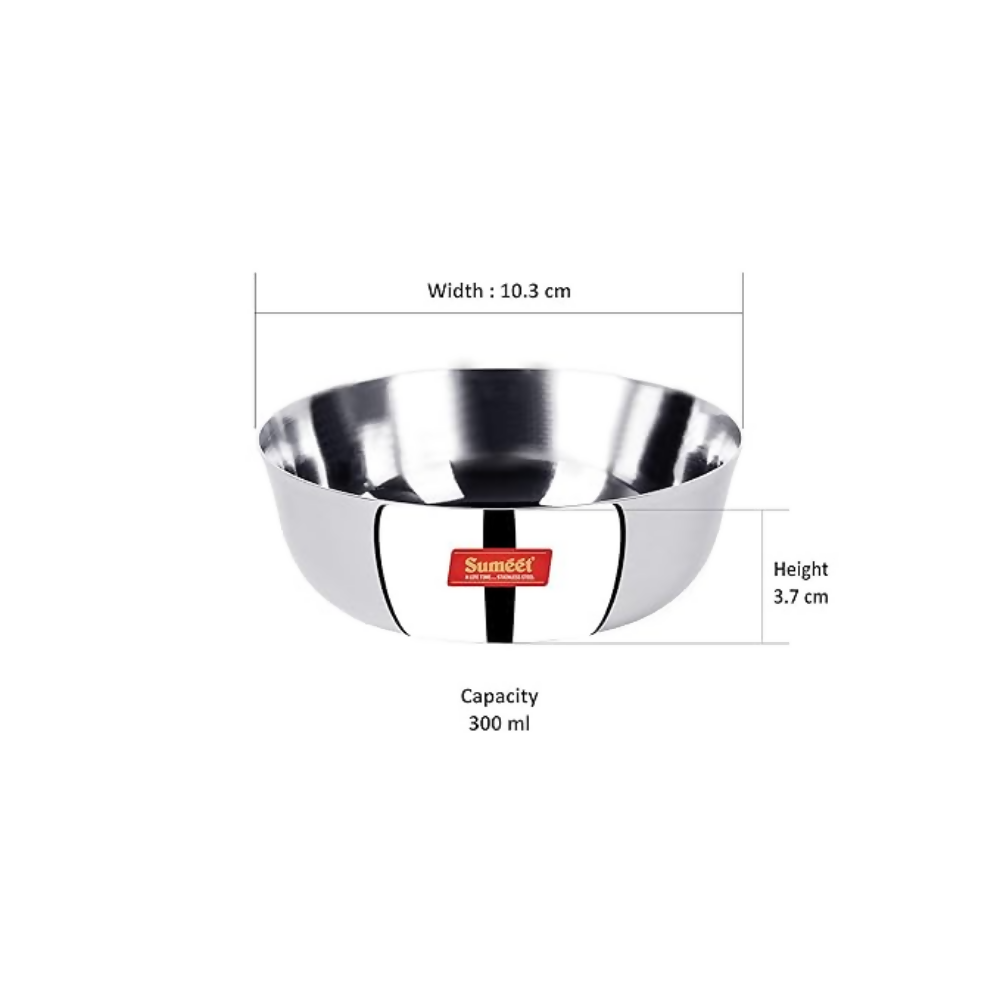 Sumeet Stainless Steel Heavy Gauge Solid Bowl Wati Set with Mirror Finish - Dista
