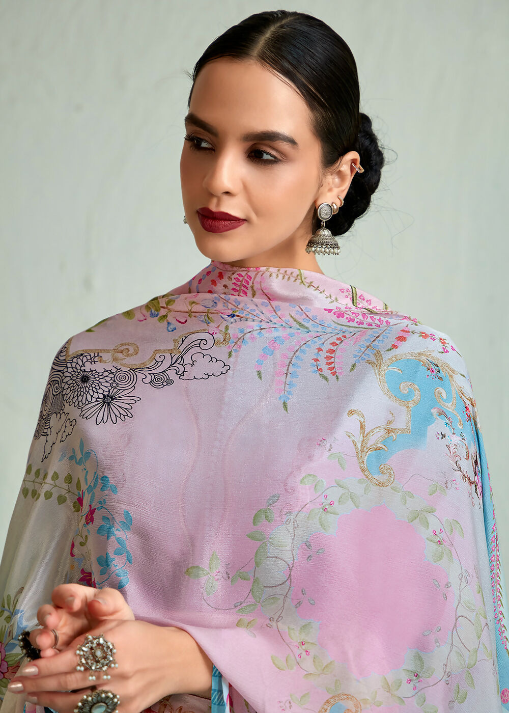 Powder Blue Pure Muslin Resham Embroidered Salwar Suit - Emponline - Distacart