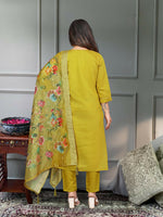 Thumbnail for The52 Mustard Gorgeous Embroidered Viscose Chanderi Fabric Straight Kurta Pant with Dupatta Set - Distacart