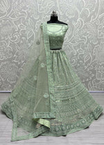 Thumbnail for Jyoti Fashion Women's Pista Green Heavy Net Fancy Dori, Multi Thread, Rainbow Sequins and Diamond Work Wedding Lehenga Choli - Distacart