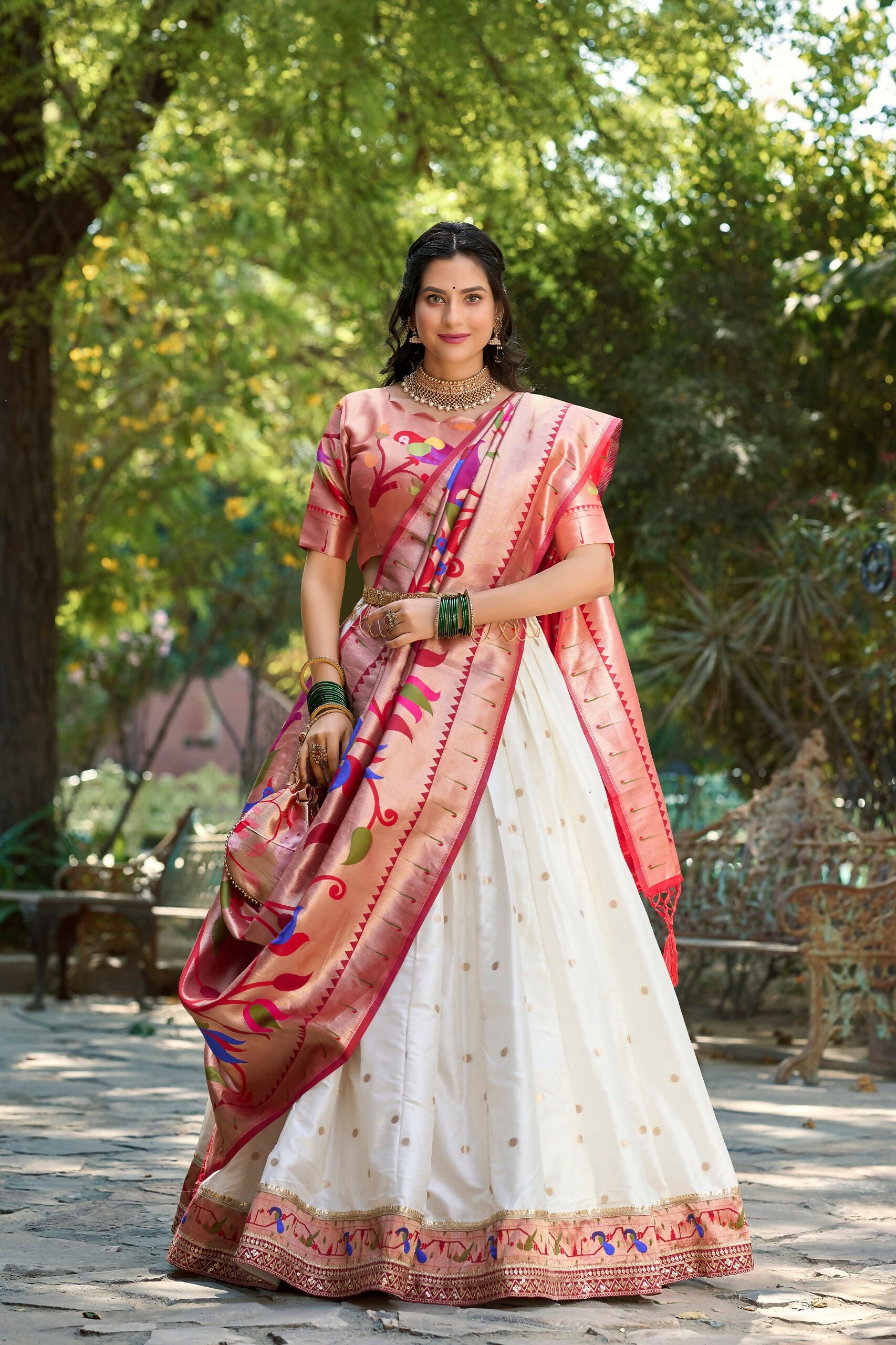 Vastranavya Perfect Classic And Contemporary Fashion Paithani Lehenga Choli - White - Distacart