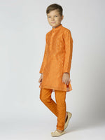 Thumbnail for Joban Fashion Kids Island Full Sleeves Chanderi Kurta, Pyjama Set with Traditional Butta Work - Orange - Distacart