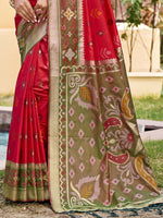 Thumbnail for Shree Shyam Fashion Red Pochampally Silk Saree - Distacart