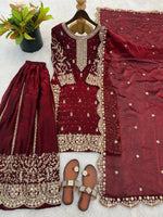 Thumbnail for Teeya Creation Maron Color Fendy Silk Embroidery Work Wedding Wear Salwar Suit - Distacart