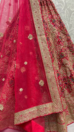 Thumbnail for Jyoti Fashion Women's Rani Pink Silk Fancy Dori & Sequins Multi Thread Embroidered with Diamond Work Wedding Lehenga Choli - Distacart