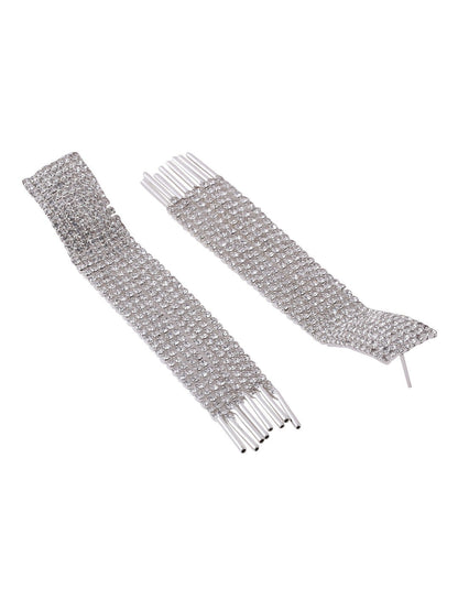 NVR Women Silver Toned Contemporary Ad Studded Drop Earrings - Distacart