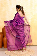 Thumbnail for Piyari Fashion Women's Violet Dual Tone Organic Tissue Saree With Blouse Piece - Distacart