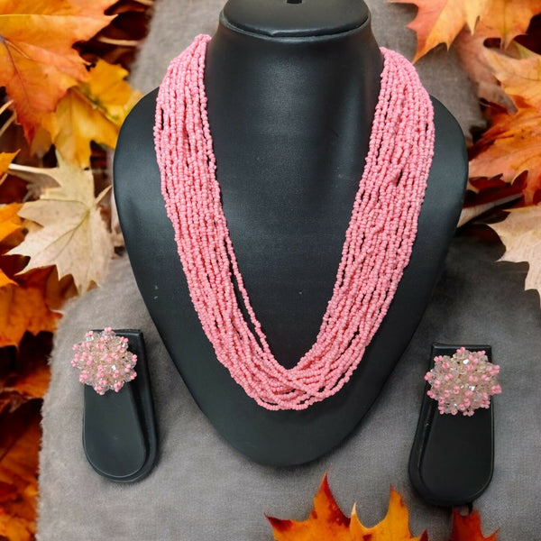 Inhanns Vibrant Handmade 20 Layers Beaded Necklace With Matching Earrings - Light Pink - Distacart