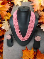 Thumbnail for Inhanns Vibrant Handmade 20 Layers Beaded Necklace With Matching Earrings - Light Pink - Distacart