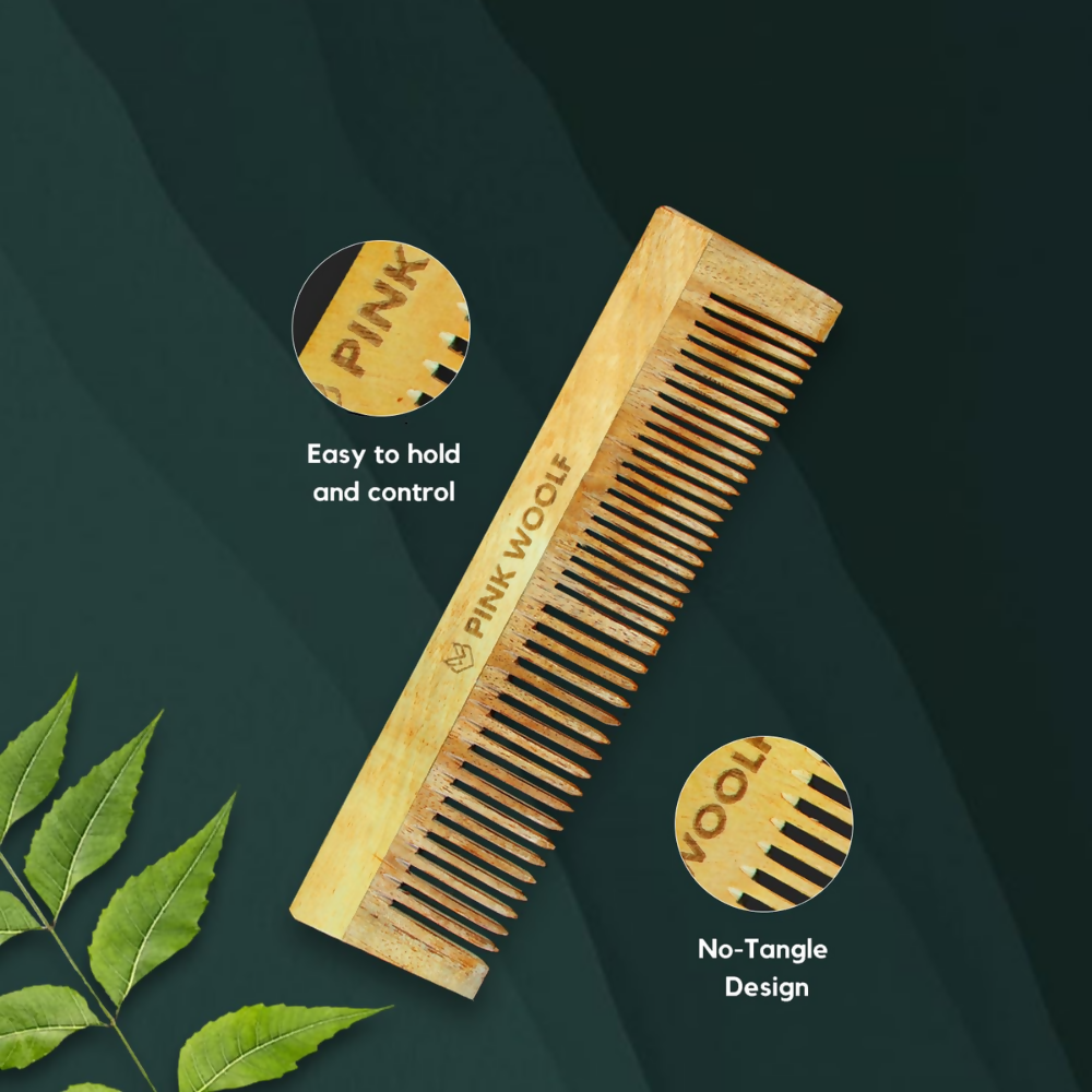 Pink Woolf Neem Wooden Comb for Men - Dista