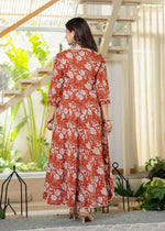 Thumbnail for Jaimini Women Cotton Printed Round Neck 3/4 Sleeves Calf Length Flared Kurta Pant And Dupatta Set - Dista