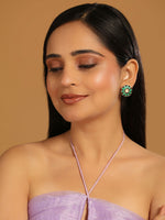 Thumbnail for Nuyug 22K Gold Plated Circular Shaped Sea Green Enamelled Floral Motif Studs