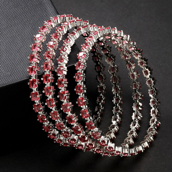 NVR Women's Set of 4 Pink CZ Stone-Studded Handcrafted Bangles - Distacart