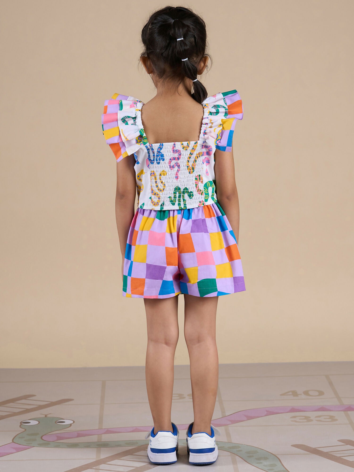 Snakes and Ladders Girls Multi Color Snake Print Top and Shorts Set from Siblings Collection - Distacart