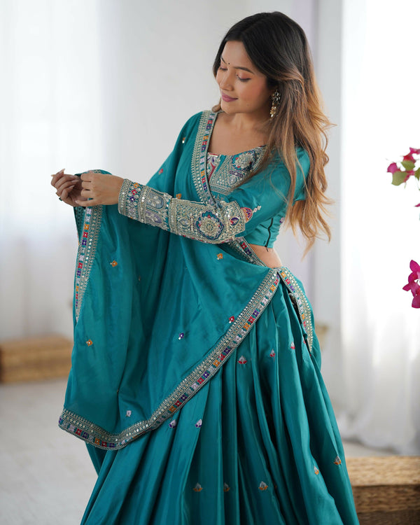 Joban Fashion Green Lehenga Crepe silk Coding Dori with Sequence with Rivet Moti