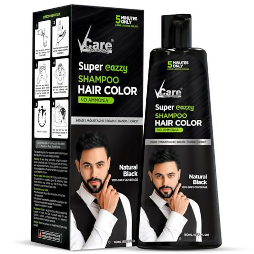 VCare Super Eazzy Hair Color Shampoo for Women and Men - Natural Black