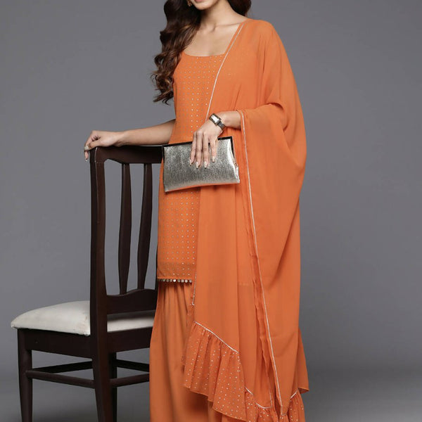 Ahalyaa Women's Traditional wear Kurta Set - Orange - Distacart