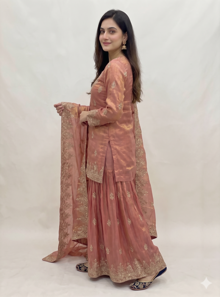 Teeya Creation Womens New Traditional Peach Heavy Work Ethnic Ensemble Lehenga Set - Dista