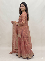 Thumbnail for Teeya Creation Womens New Traditional Peach Heavy Work Ethnic Ensemble Lehenga Set - Dista