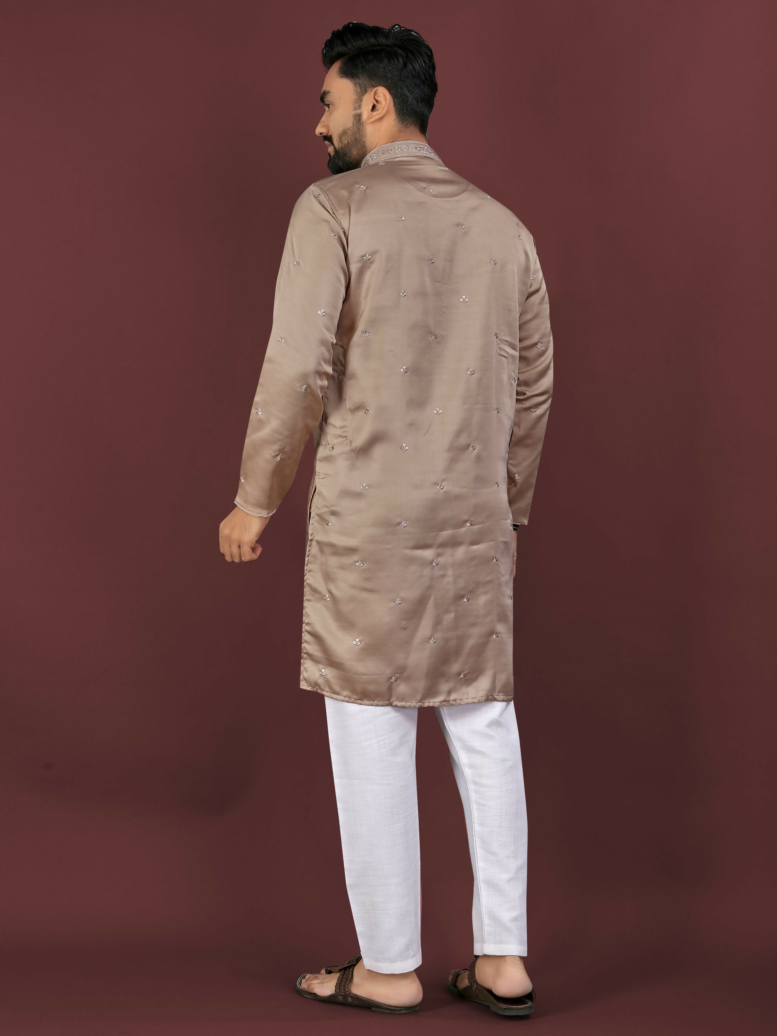 Anaita Brown Embroidered Silk Straight Kurta - Distacart