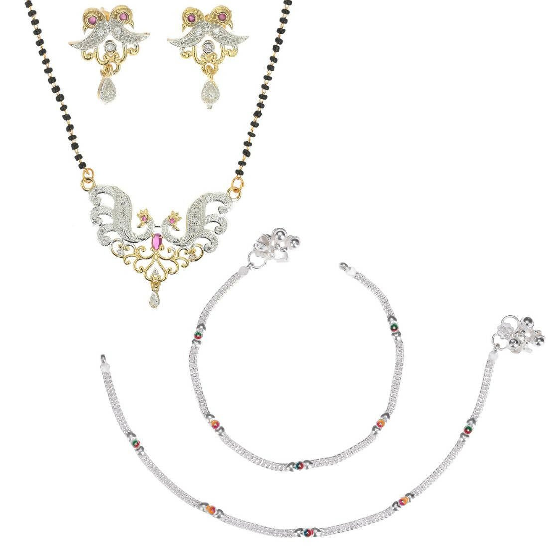 AanyaCentric Gold-plated Mangalsutra Pendant Earring Set & Silver Plated Anklet - Distacart