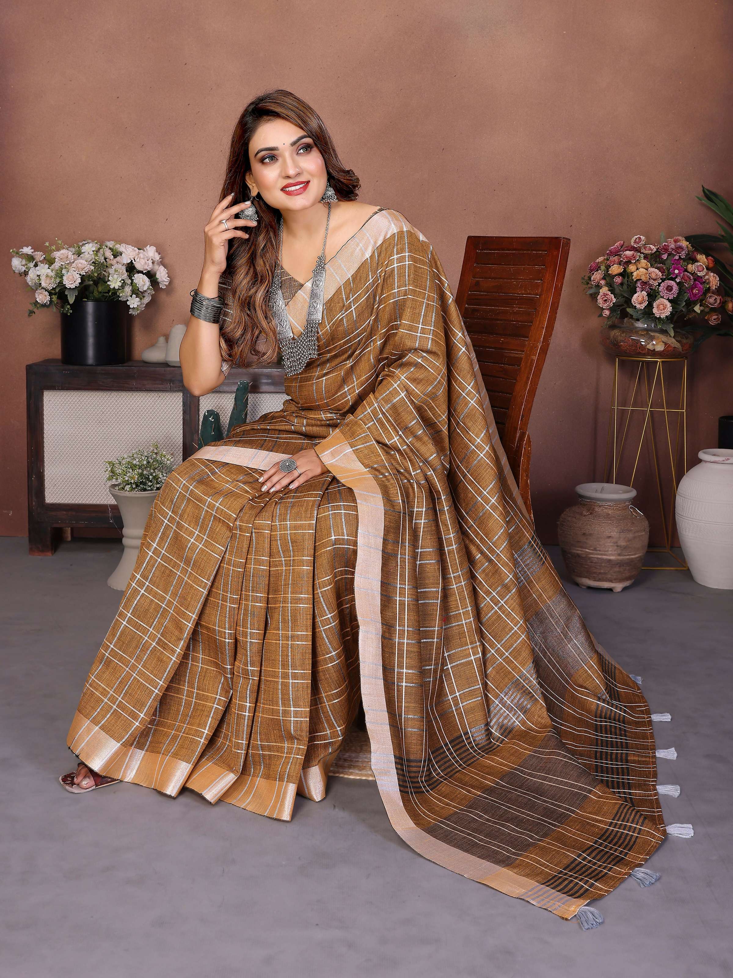 Aastha Fashion Mustard Linen Weaving Saree - Distacart