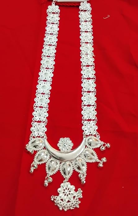 Elite Trading Classical Silver Look Odissi Haar – Long Necklace for Dancers/For Women & Girls/Silver Finish Long Haar - Distacart