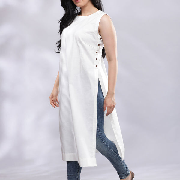 BohoJazz Indo-Western Longline Top with Wooden Buttons - Distacart