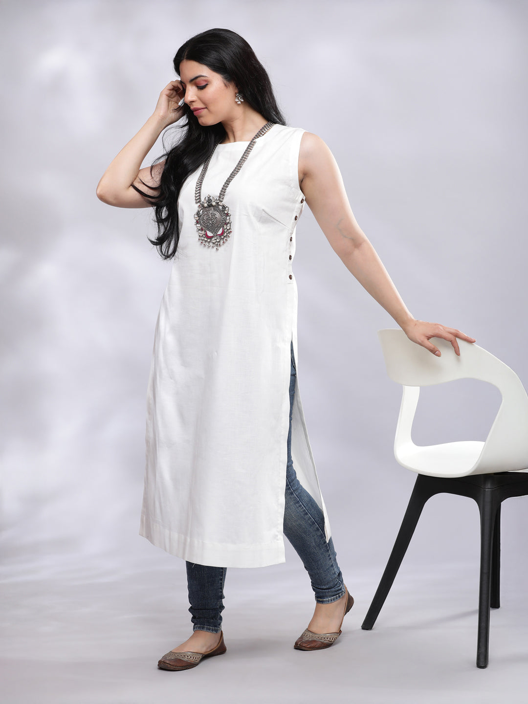 BohoJazz Indo-Western Longline Top with Wooden Buttons