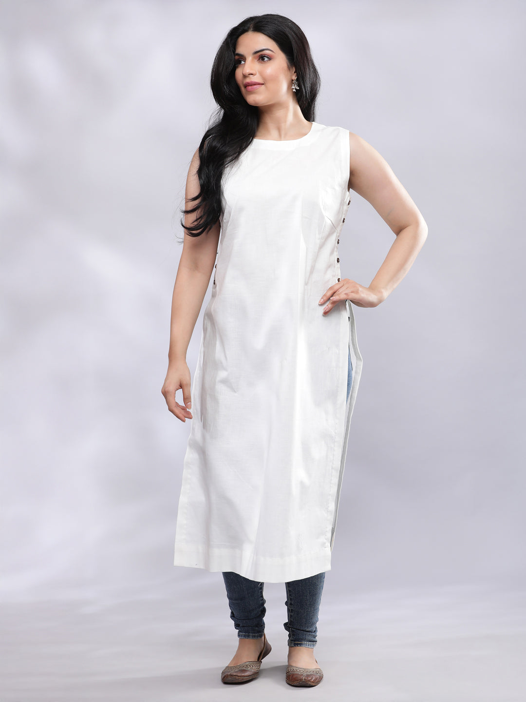BohoJazz Indo-Western Longline Top with Wooden Buttons
