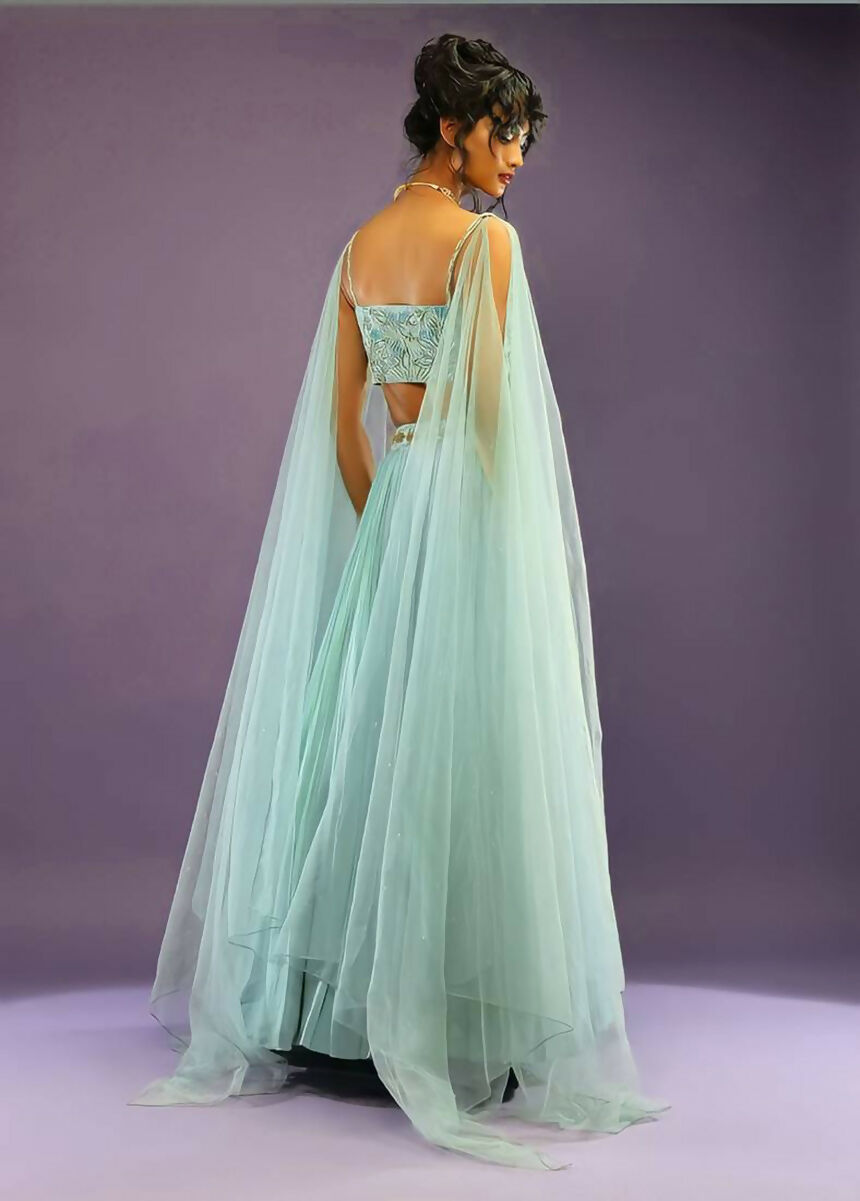Jyoti Fashion Glamorous Turquoise Crush Work, Sequins, Zari with Dori Embroidered Faux Georgette Lehenga Choli with Dupatta - Distacart