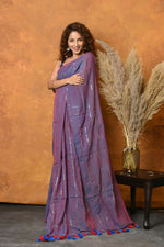 Thumbnail for Very Much Indian Designer Mul Cotton Handloom Saree with Sequins - Purple - Distacart