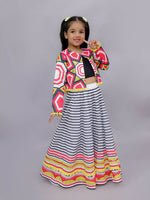 Thumbnail for Lil Drama Shor-Gul Multicolor Lehanga Choli with Jacket Set for Girls