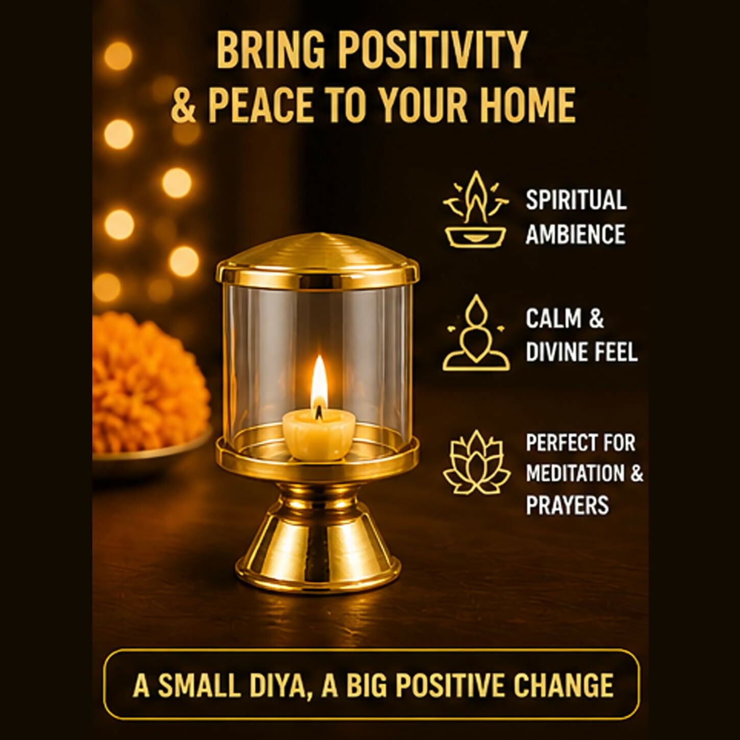 Not Available Pure Brass Ghee Diya for Puja with Glass Cover - Dista