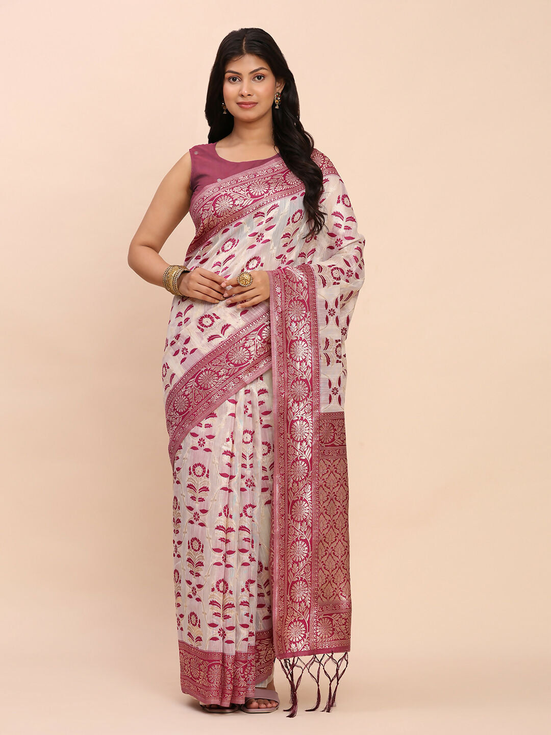 Shree Shyam Fashion Linen Cotton Purple Saree - Distacart