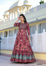 Thumbnail for Partywear Designer Maroon Dola Silk Anarkali suit with Dupatta - Suzen - Distacart