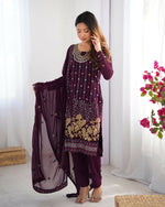 Thumbnail for Joban Fashion Deep wine purple Kurta set with Pant Georgette Thread with Sequins work
