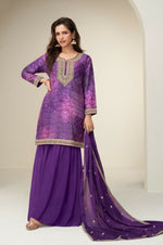 Thumbnail for Anaita Purple Chinon Stitched Suit with Digital Print & Embroidery Coding Sequence Work - Distacart