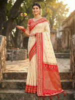 Thumbnail for Shree Shyam Fashion Cream Soft Silk Saree - Distacart