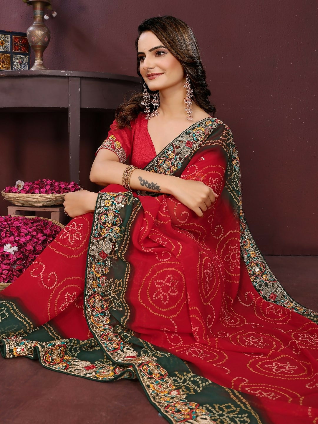 Ai Fashion Red Georgette Digital Print Party Wear Saree