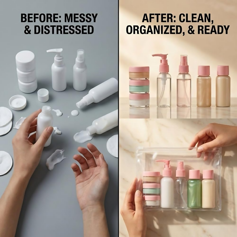 Temperia Travel Bottles for Toiletries - Refillable Empty Mini Containers with Pouch - Dista