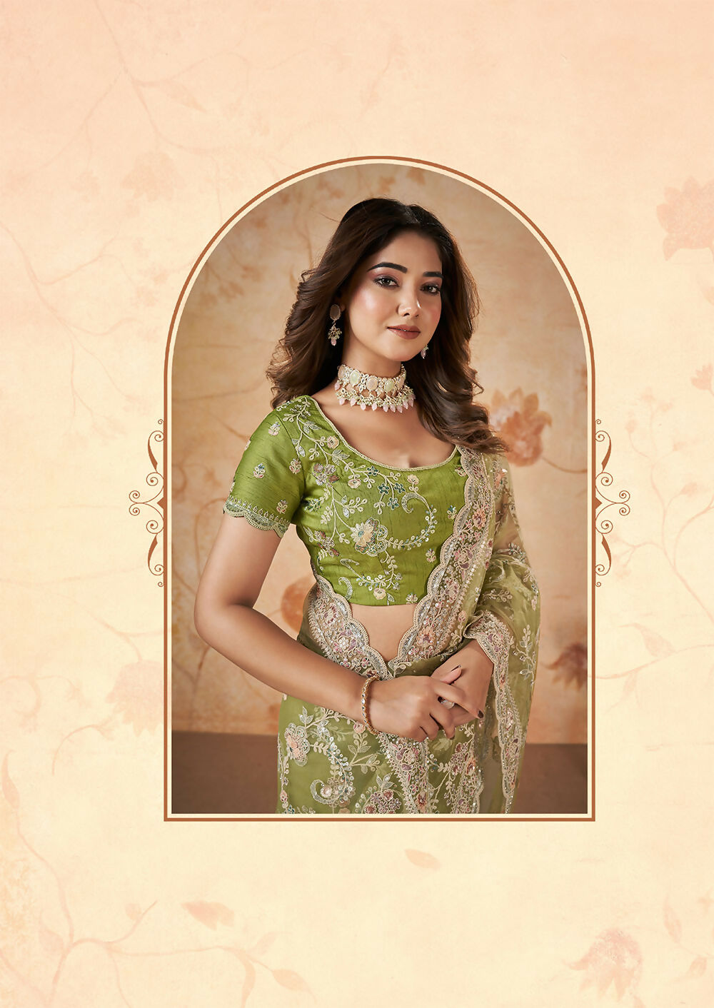 Green Net Sequence & Cord Embroidered Saree - Mohmanthan Dakshika - Distacart
