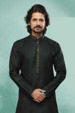 Thumbnail for Raivat Ethnic Cotton Pintux Work Kurta Pajama In Black Colour - Dista