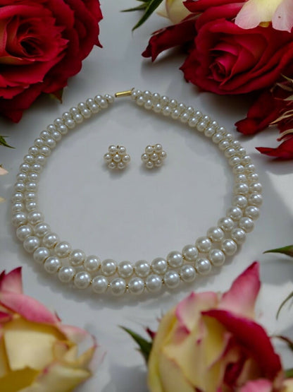 Inhanns Everyday Workwear Pearl Set (Double Layered Pearls) - White - Distacart