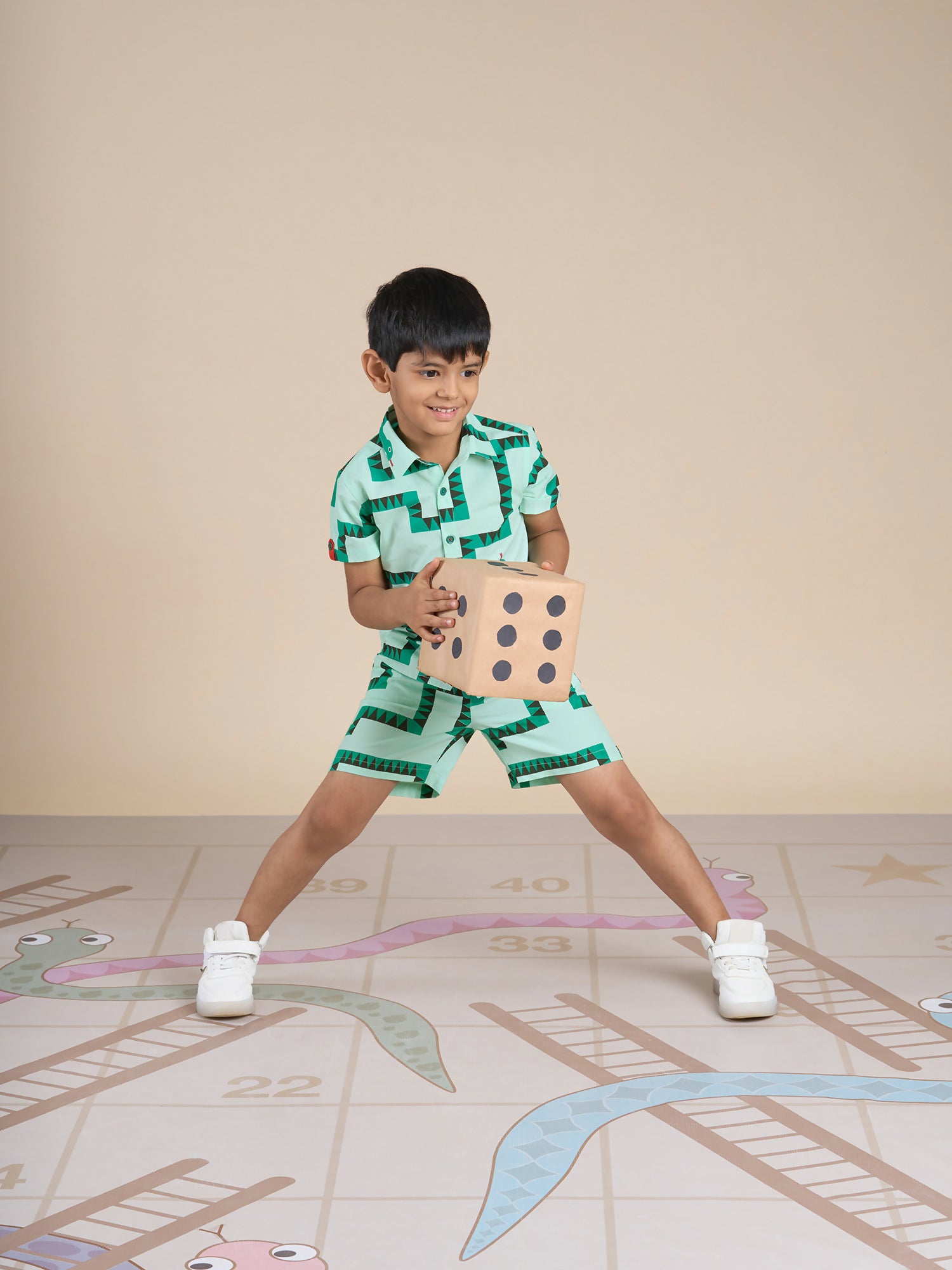 Snakes and Ladders Boys Green Table Print Shirt and Boxer Sets from Siblings Collection - Distacart